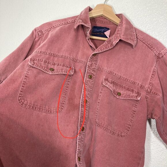 Wrangler Shirt Mens 15.5-35 Medium Pink red Denim Western Snap Long Sleeve - Picture 4 of 16